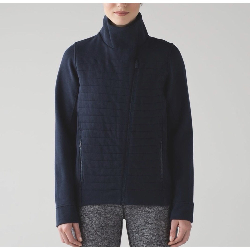 Lululemon Fleece Be True Jacket Women Size 12 Full Zip Navy Lightwashed